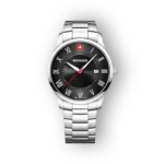 Wenger férfi karóra ezüst fém szíjjal, fekete számlappal