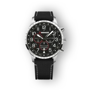 Wenger férfi karóra fekete számlappal és szíjjal.