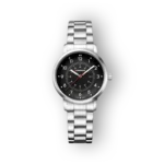 Wenger fekete számlapos karóra ezüst szíjjal, előlnézet