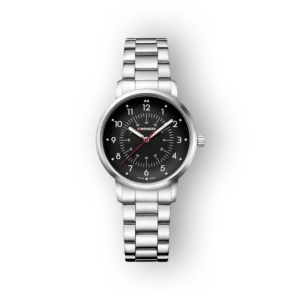 Wenger fekete számlapos karóra ezüst szíjjal, előlnézet