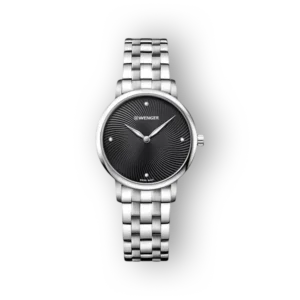 Wenger Urban Donnissima elegáns, fekete számlapos női óra, ezüst csattal.