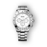 Hugo Boss rozsdamentes acél kronográf karóra, elölnézet.