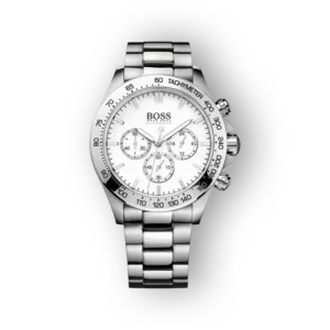 Hugo Boss rozsdamentes acél kronográf karóra, elölnézet.