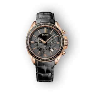 Hugo Boss karóra fekete bőrszíjjal előlnézetben.