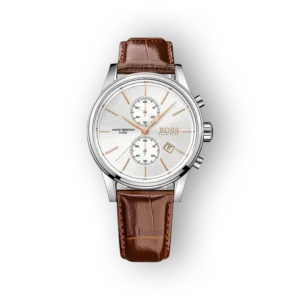 Hugo Boss ezüst kronográf karóra barna bőrszíjjal