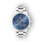 Hugo Boss ezüst karóra kék számlappal előlnézetben