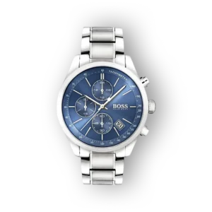 Hugo Boss ezüst karóra kék számlappal előlnézetben