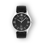 Hugo Boss fekete karóra bőr szíjjal előlnézetben