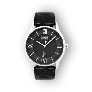 Hugo Boss fekete karóra bőr szíjjal előlnézetben