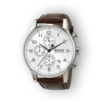 Hugo Boss férfi karóra barna bőrszíjjal és fehér számlappal