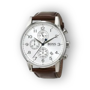 Hugo Boss férfi karóra barna bőrszíjjal és fehér számlappal