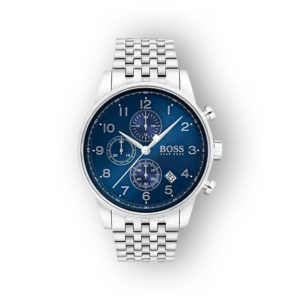 Hugo Boss kék számlapos karóra acél szíjjal.