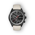 Hugo Boss fekete számlapú karóra fehér szíjjal.