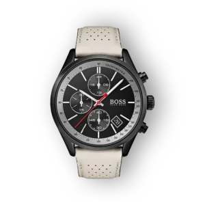 Hugo Boss fekete számlapú karóra fehér szíjjal.