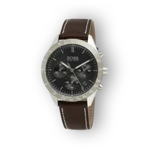 Hugo Boss fekete kronográf karóra barna bőrszíjjal