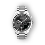 Hugo Boss férfi karóra fekete számlappal és acél szíjjal.