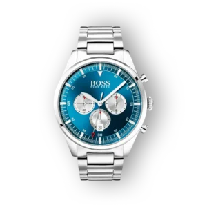 Hugo Boss kék számlapos férfi karóra ezüst szíjjal.