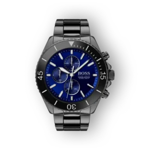 Hugo Boss férfi karóra, fekete-szürke szíjjal, kék számlap