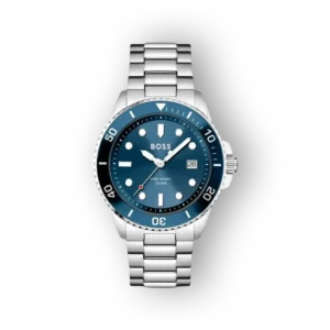 Elegáns BOSS karóra kék számlappal és fémszíjjal