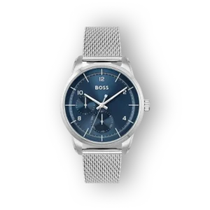 BOSS karóra ezüst szíjjal és kék számlappal