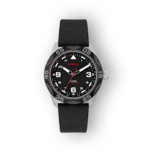 Fekete szíjas Hugo férfi karóra fekete számlappal