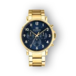 Tommy Hilfiger arany színű óra kék számlappal és kronográffal.