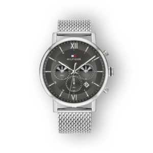 Ezüst színű Tommy Hilfiger férfi karóra elölnézetből.