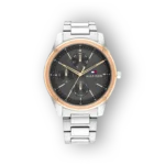 Tommy Hilfiger Tylee fekete számlapos óra, ezüst szíjjal.