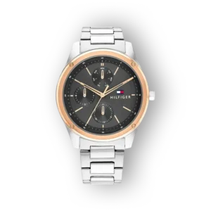 Tommy Hilfiger Tylee fekete számlapos óra, ezüst szíjjal.