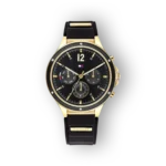 Tommy Hilfiger Eve férfi óra fekete szíjjal és arany tokban.