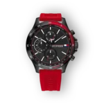Tommy Hilfiger fekete és piros karóra előlnézetben.