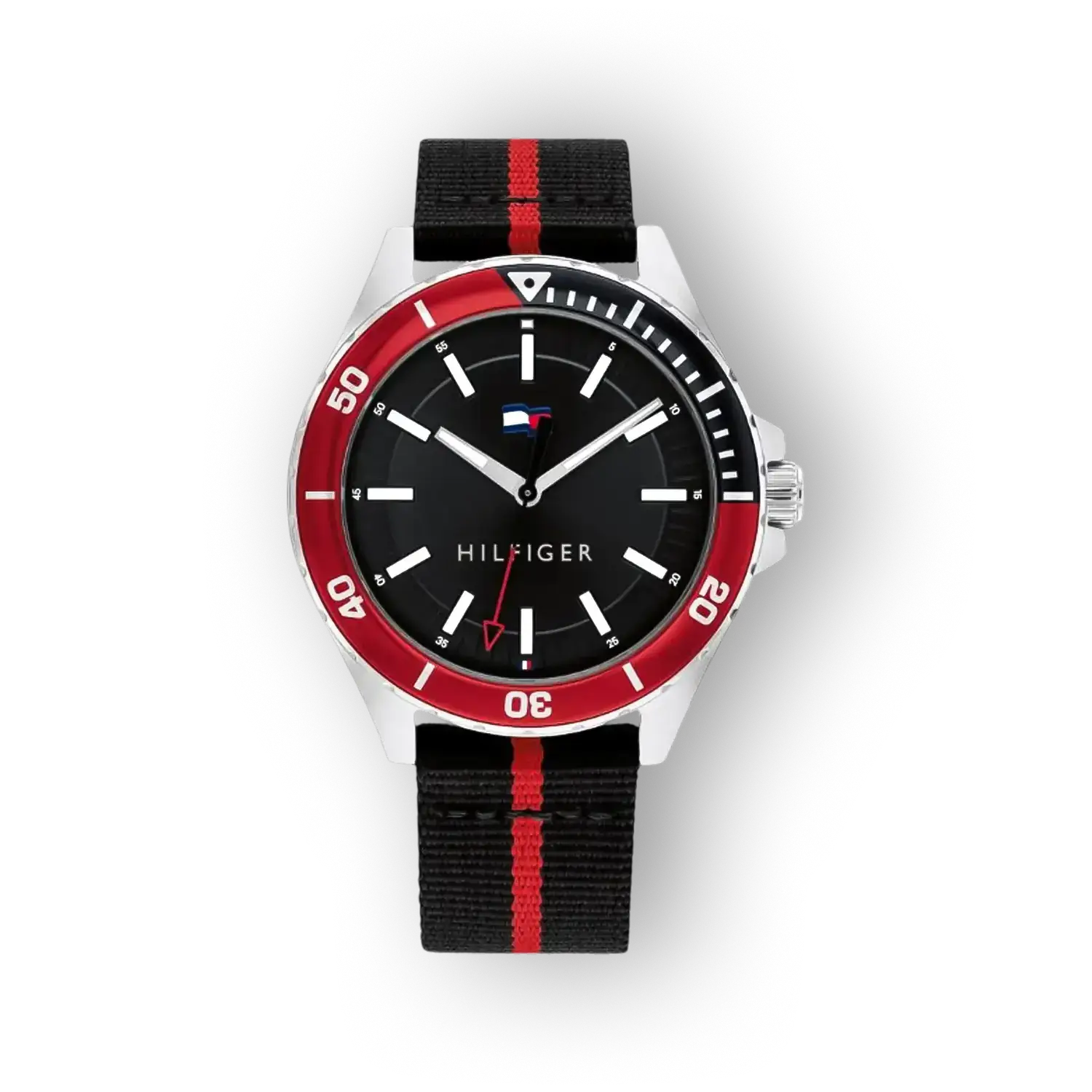 Tommy Hilfiger Logan fekete számlapos karóra piros betéttel.