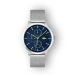 Ezüstszínű Lacoste karóra kék számlappal elölnézetből