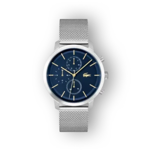 Ezüstszínű Lacoste karóra kék számlappal elölnézetből