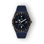 Sötétkék óraszámlap, arany színű mutatók és keret, gumis pánt, csillagmotívumokkal díszítve. Timex quartz óra.