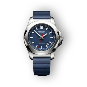 Victorinox I.N.O.X. karóra kék számlappal és szilikon szíjjal, modern dizájnnal és vízálló funkcióval.