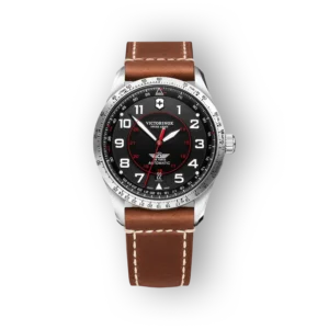 Victorinox Swiss Army karóra barna bőrszíjjal előlnézetben.