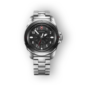 Victorinox fekete számlapos acél karóra elölnézetben.