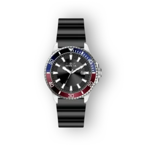 Invicta Pro Diver 46131 fekete számlapos, búváróra, szilikon szíjjal és piros-kék kerettel.