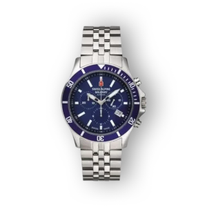 Swiss Alpine Military karóra kék számlappal és acél szíjjal.