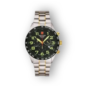 Swiss Alpine Military 7047.9115 karóra fekete számlappal és ezüstös szíjjal.