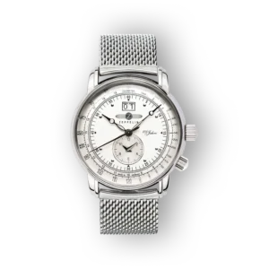 Zeppelin karóra előlnézet, ezüst színű szíjjal.