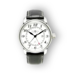 Zeppelin férfi óra fekete bőrszíjjal, előlnézetben.