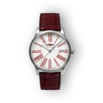 Zeppelin karóra, piros bőrszíjjal és fehér számlappal.