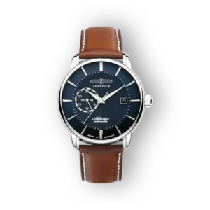 Zeppelin karóra barna bőr szíjjal, előlnézetből.