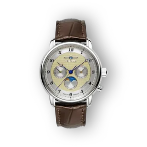 Zeppelin karóra barna bőrszíjjal és holdfázis kijelzővel.