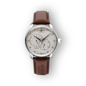 Zeppelin férfi karóra barna bőrszíjjal, előlnézetben.