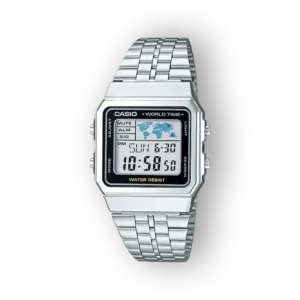 Casio ezüst színű digitális karóra előlnézetből