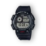 Casio World Time fekete digitális karóra előlnézetben.