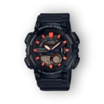 Casio fekete digitális és analóg karóra narancs részletekkel